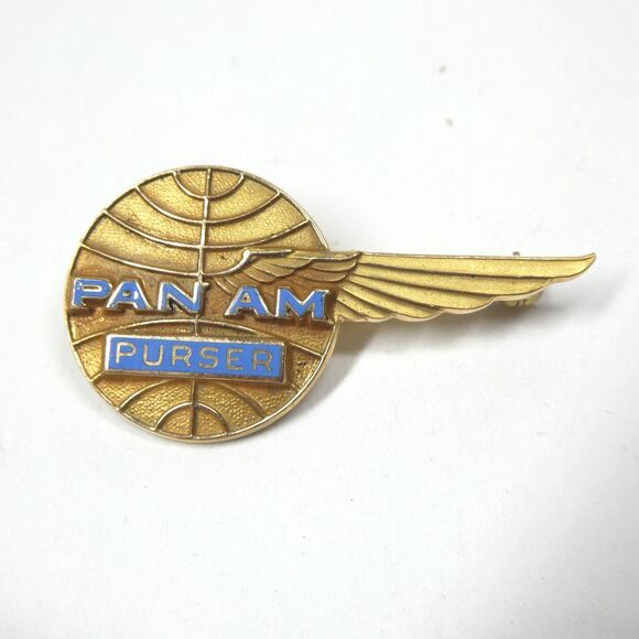 Pan Am Purser Wings Enamel LGB 10K NSF Pin Airline Employee...